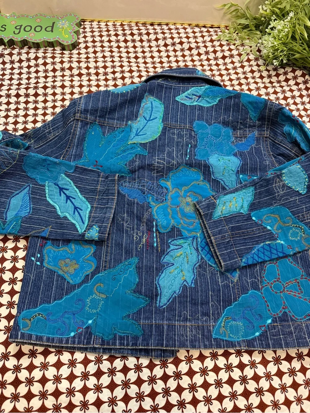 Blue Floral Patchwork Denim Jacket
